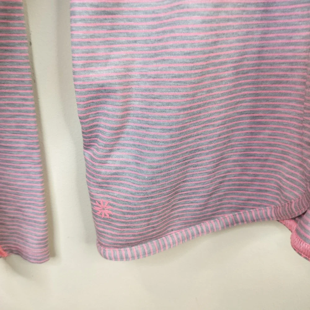 Athleta Girl Be Bold Stripe Top XXL 14 Activewear Sporty Pink Grey Pullover